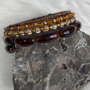 Browns & Tan Beaded Memory Wire Wrap Bracelet